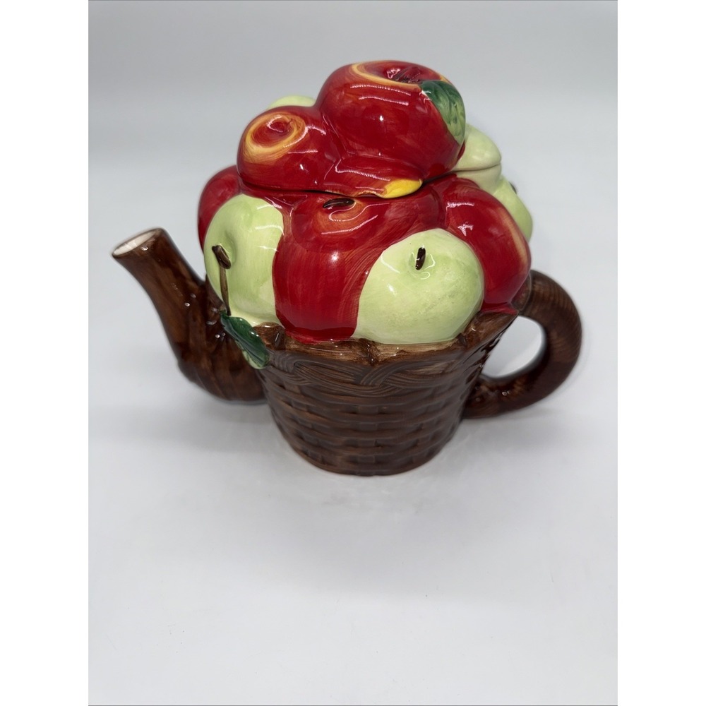 Decorative Apples In A Basket Teapot, 7" Tall, Made in China